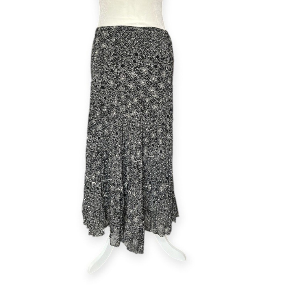 Max Studio Black and White Floral Lace Tiered Maxi Skirt